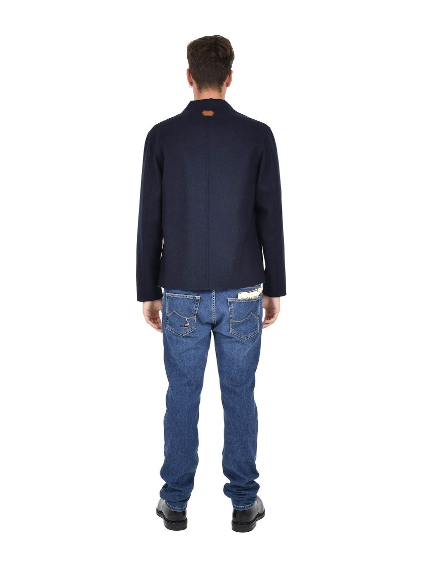 Jacob Cohen Navy Blue Wool-Cashmere-Silk Blend Coat