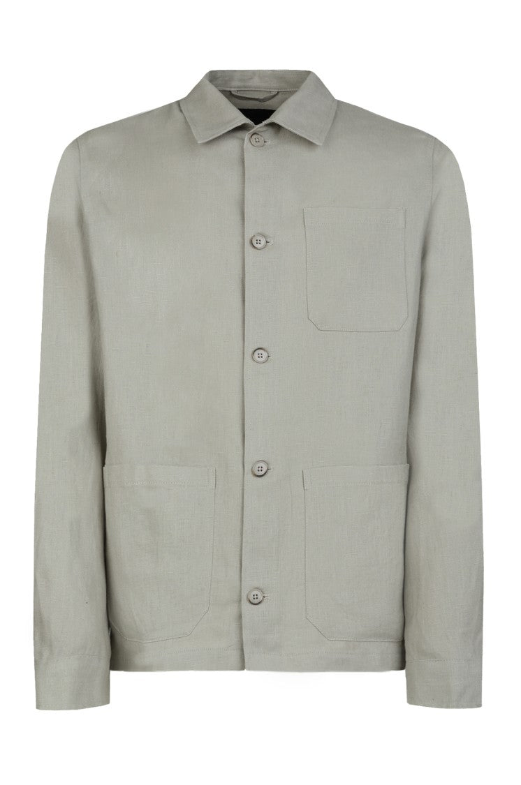 Gazzarrini X Michele Franzese Sage Linen Overshirt With Three Patch Pockets
