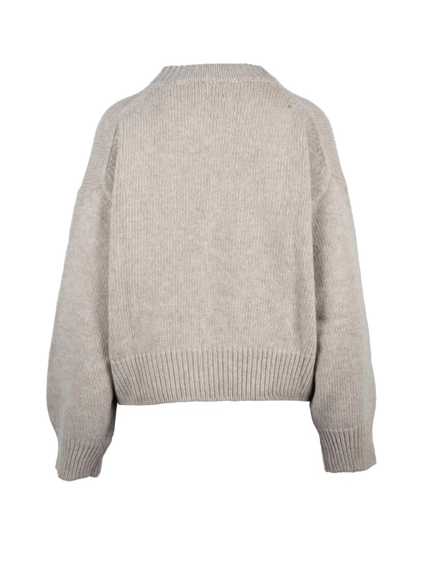 Alysi Cropped Knit Sweater With Classic Crew Neck In Virgin Wool