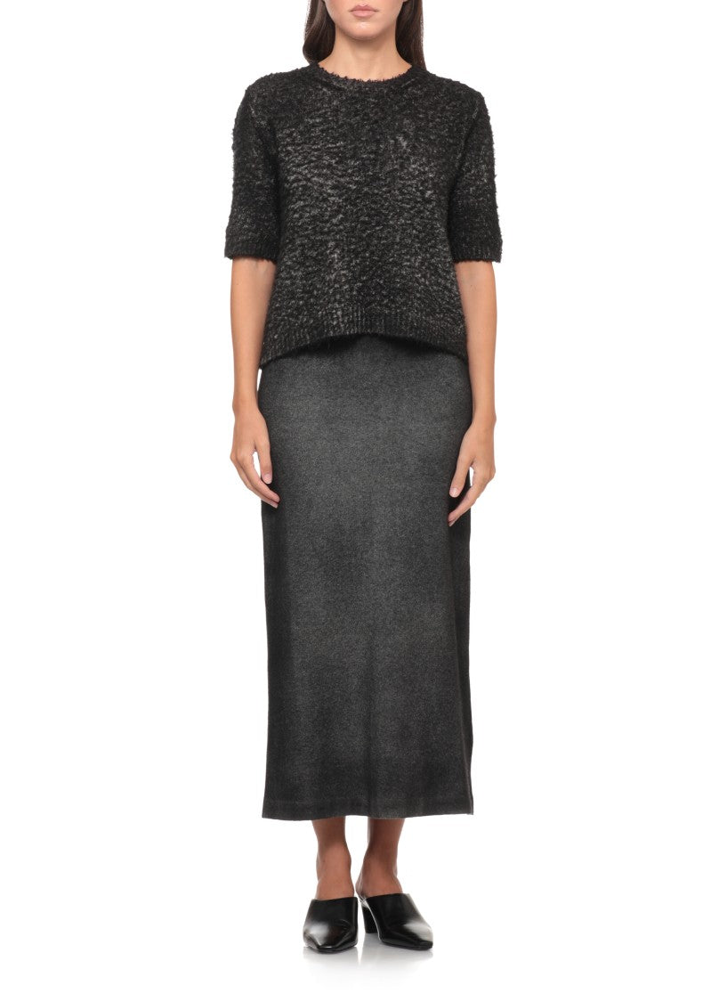 Avant Toi Textured Black Melange Cotton Sweater With Cropped Silhouette