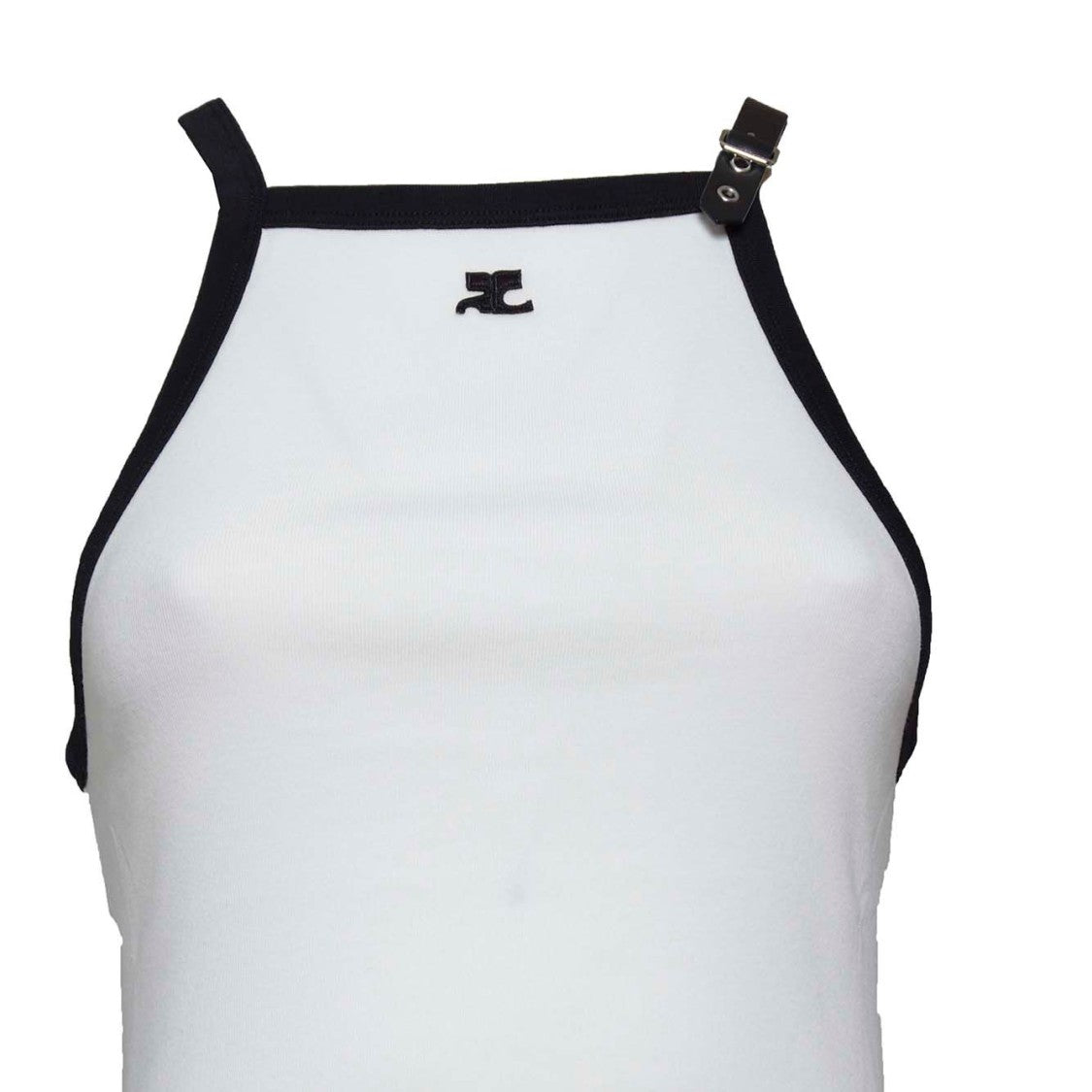 Courrèges White Cotton Buckle Short Dress With Contrast Trim