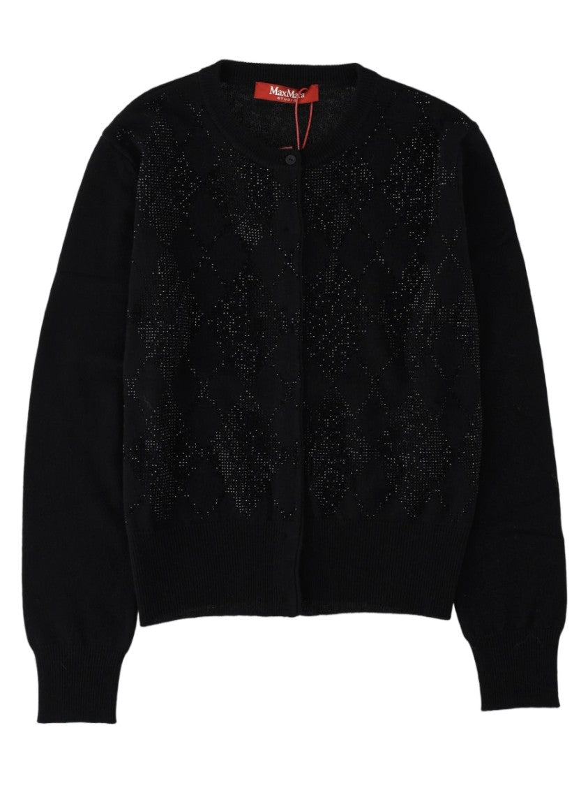 Max Mara Black Floral Embellished Cropped Wool-Blend Sweater