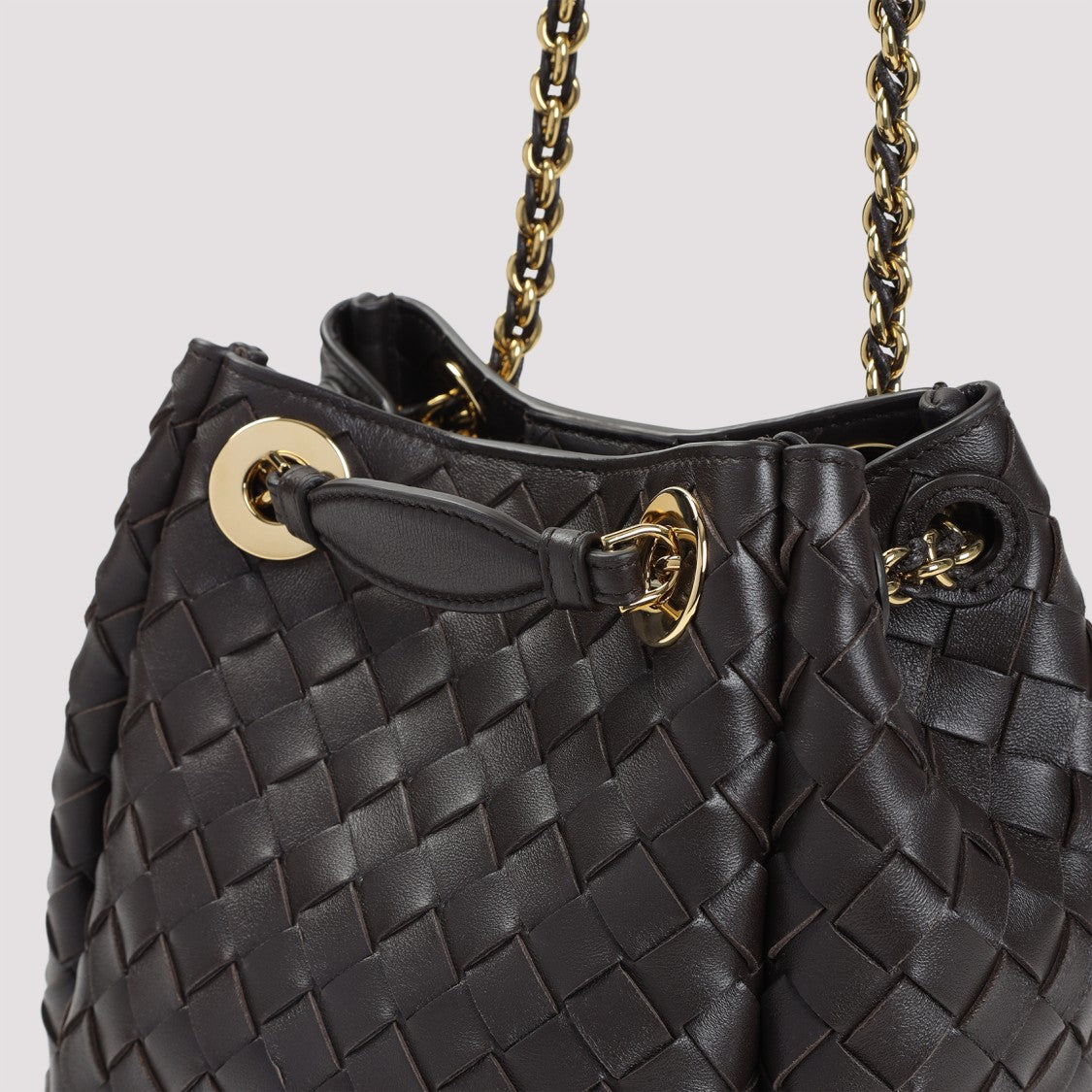 Bottega Veneta Woven Leather Shoulder Bag With Chain Straps And Structured Silhouette