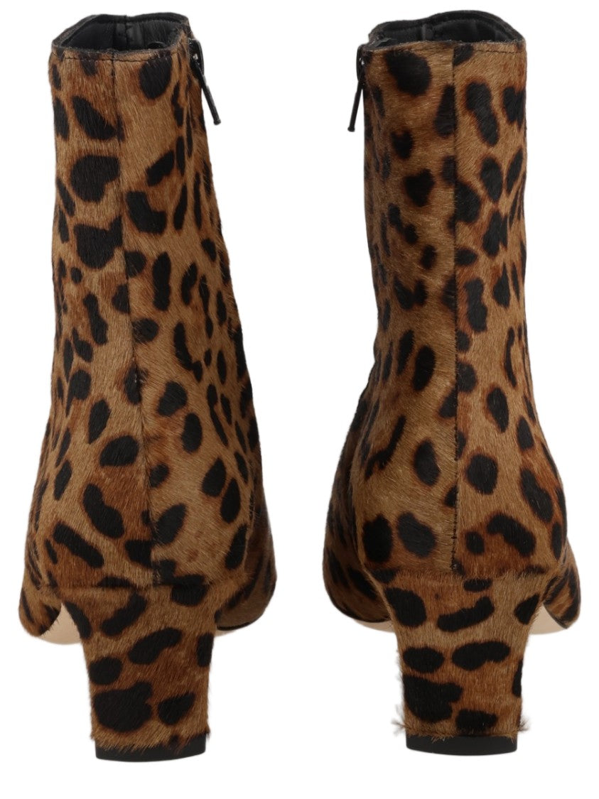 Staud Leopard Print Ankle Boots With Mid-Height Block Heel