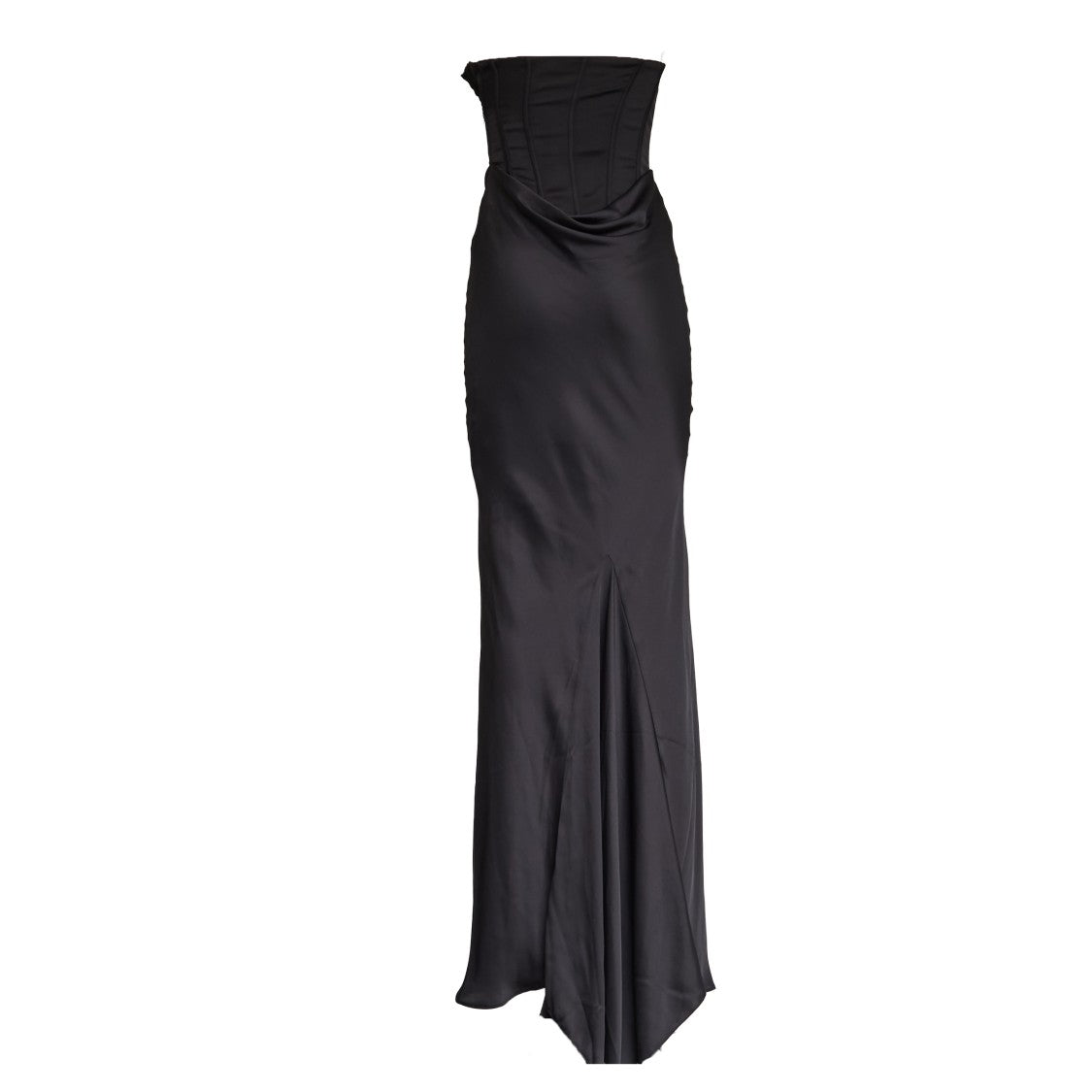 Rotate Corset-Style Black Satin Long Dress