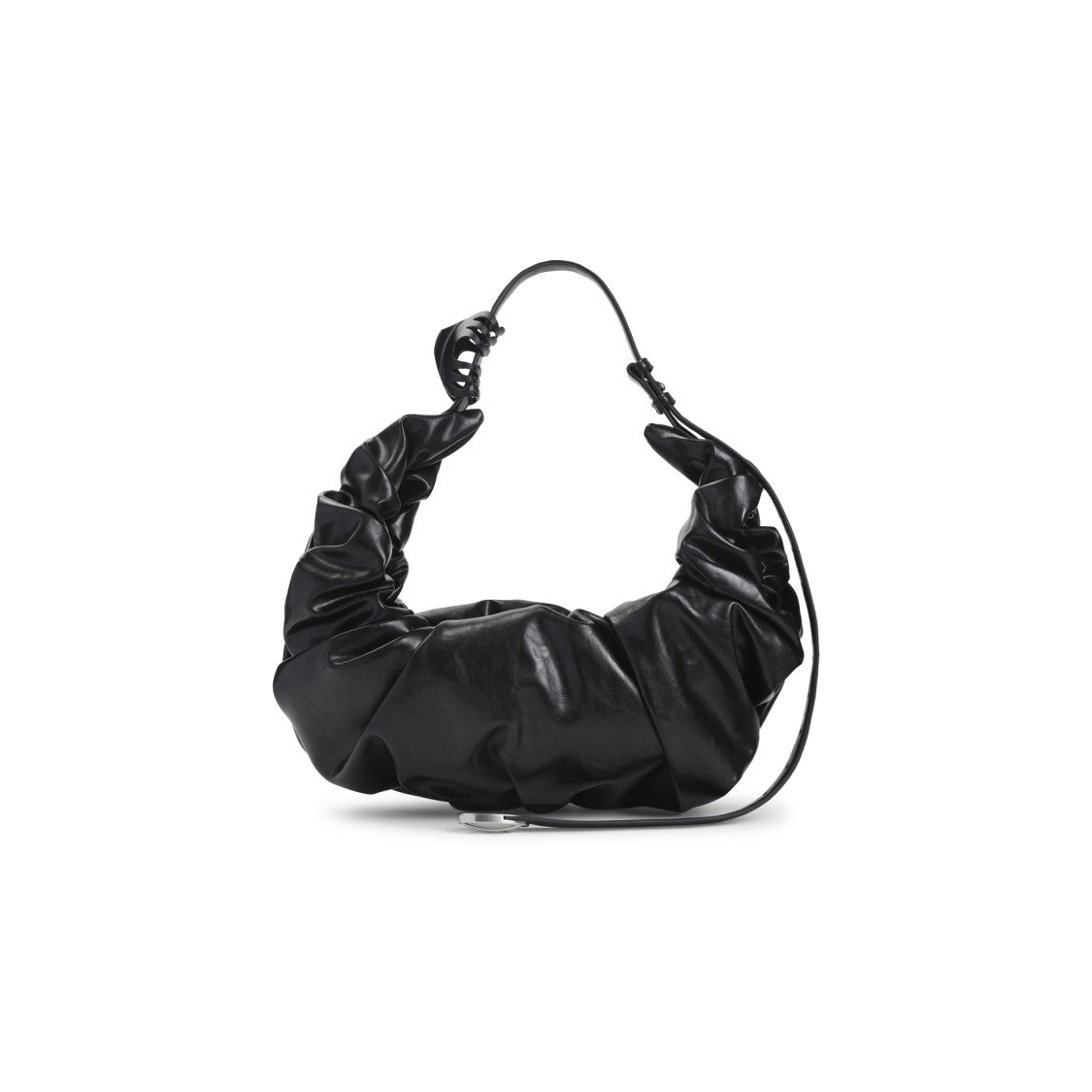Diesel Ruched Black Polyurethane Handbag With Adjustable Strap
