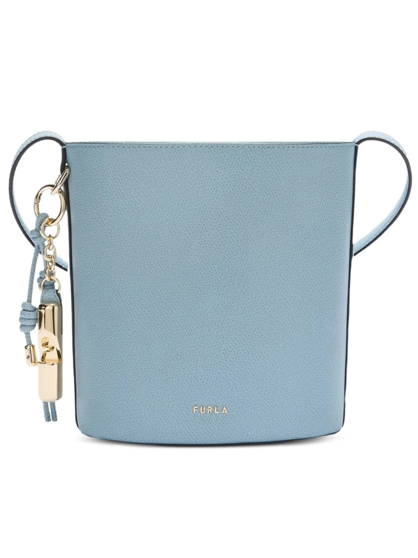 Furla Roxie Bucket Structured Soft Blue Leather Bag
