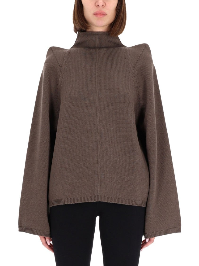 Rick Owens Boxy High Neck Wool Sweater