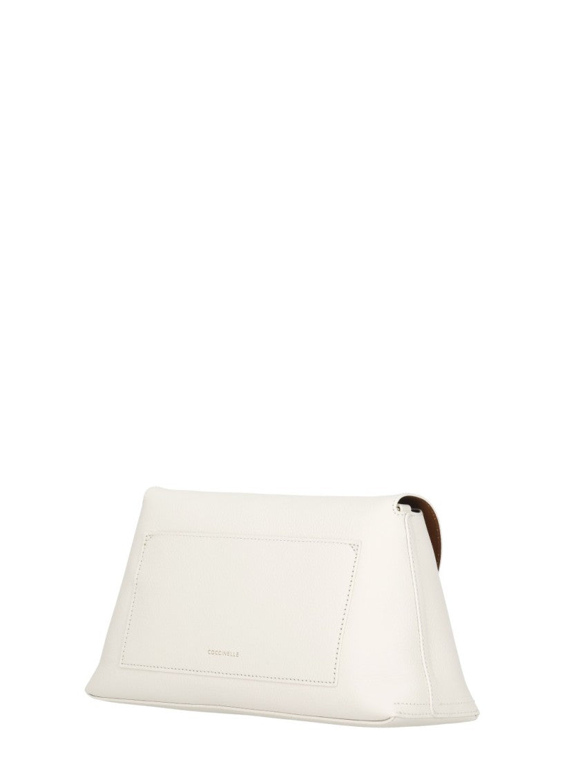 Coccinelle Ivory Pebbled Leather Shoulder Bag With Gold-Tone Clasp