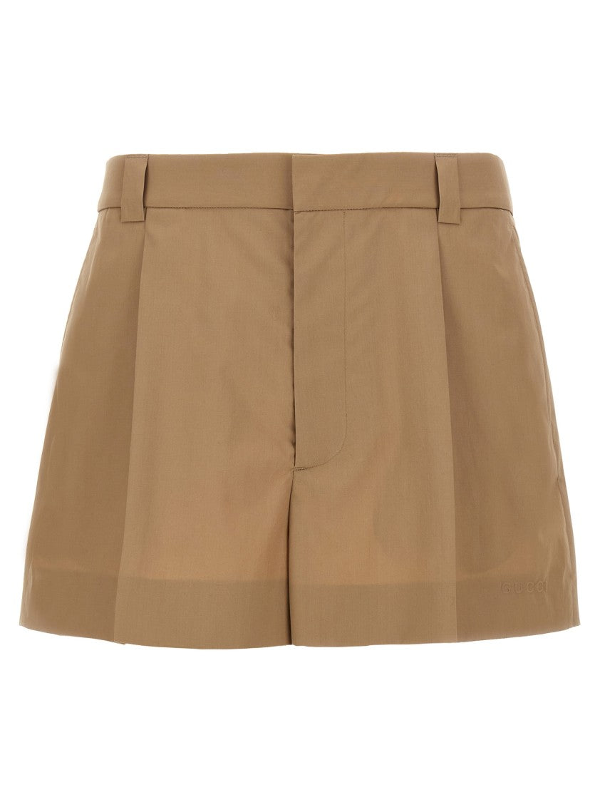 Gucci Brown Cotton Poplin Shorts With Subtle Embossed Logo