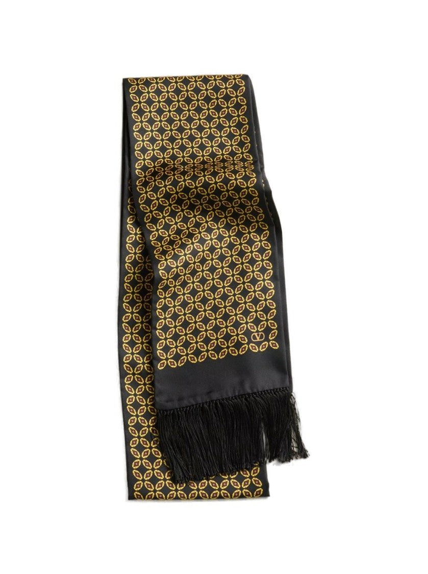 Valentino Chamber Silk Bandeau Scarf With Fringe Black