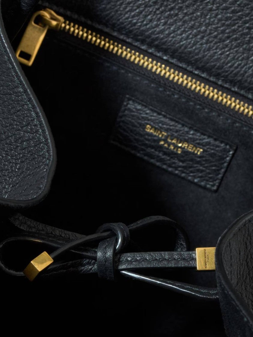 Saint Laurent Bea S Pebbled Leather Gold-Logo Tote Bag
