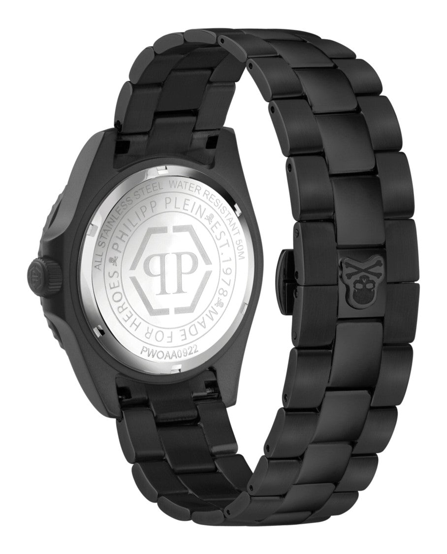 Philipp Plein Bold Skull Motif Diver Bracelet Watch With Textured Dial