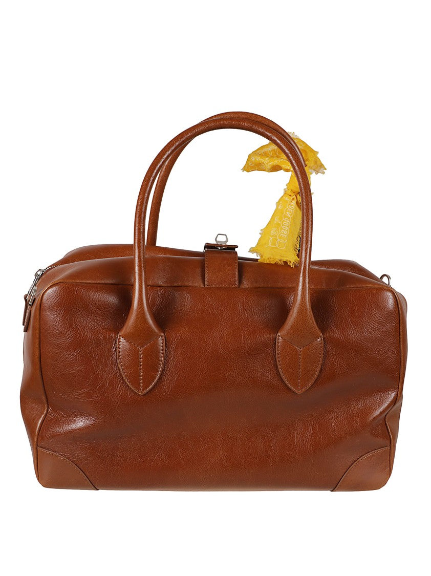 Golden Goose Structured Leather Handbag With Decorative Fabric Tie