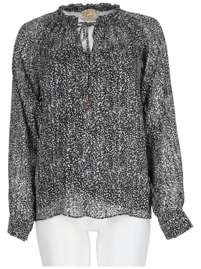 Michael Michael Kors Black Semi-Sheer Georgette Metallic Blouse