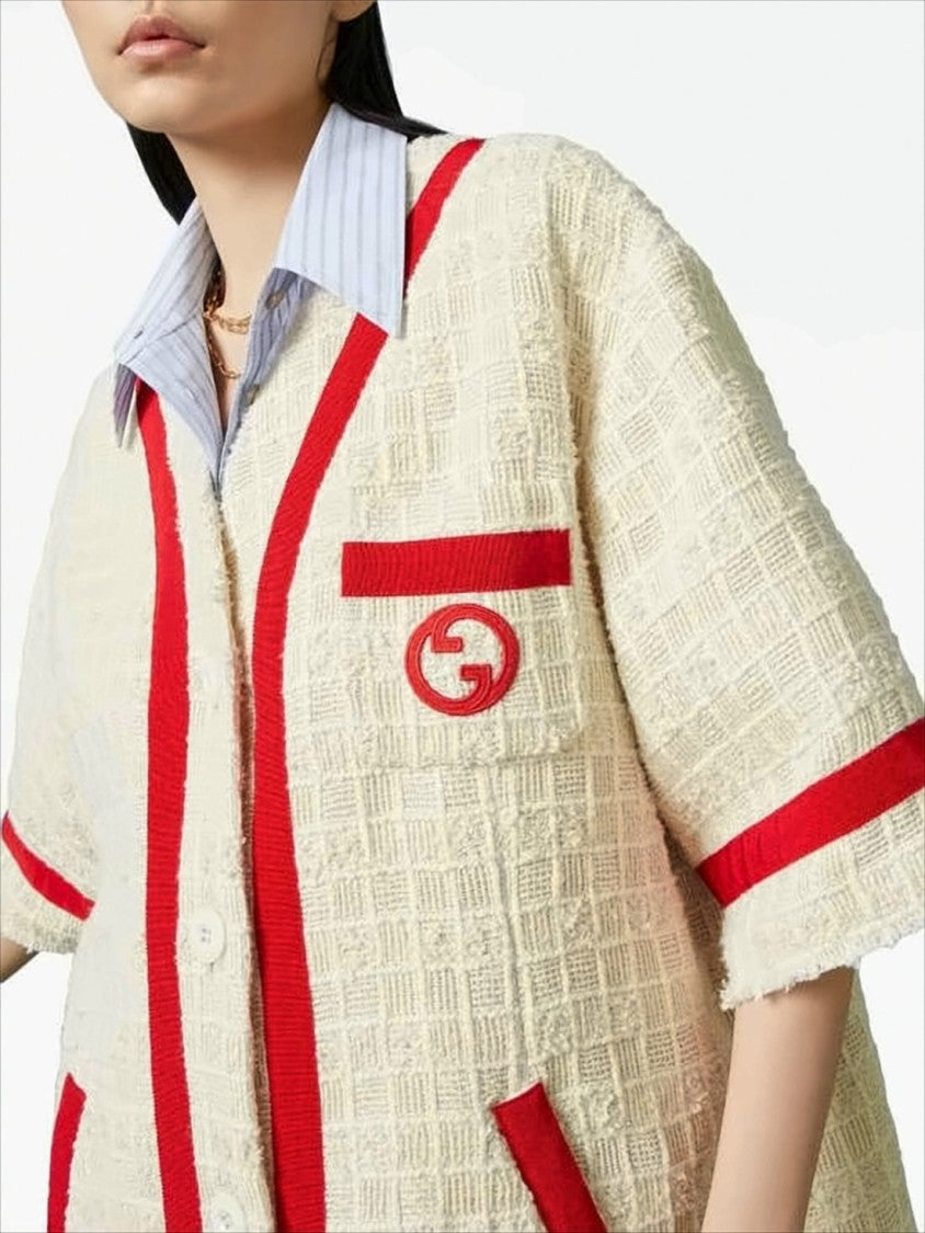 Gucci Textured Cream Short-Sleeved Jacket
