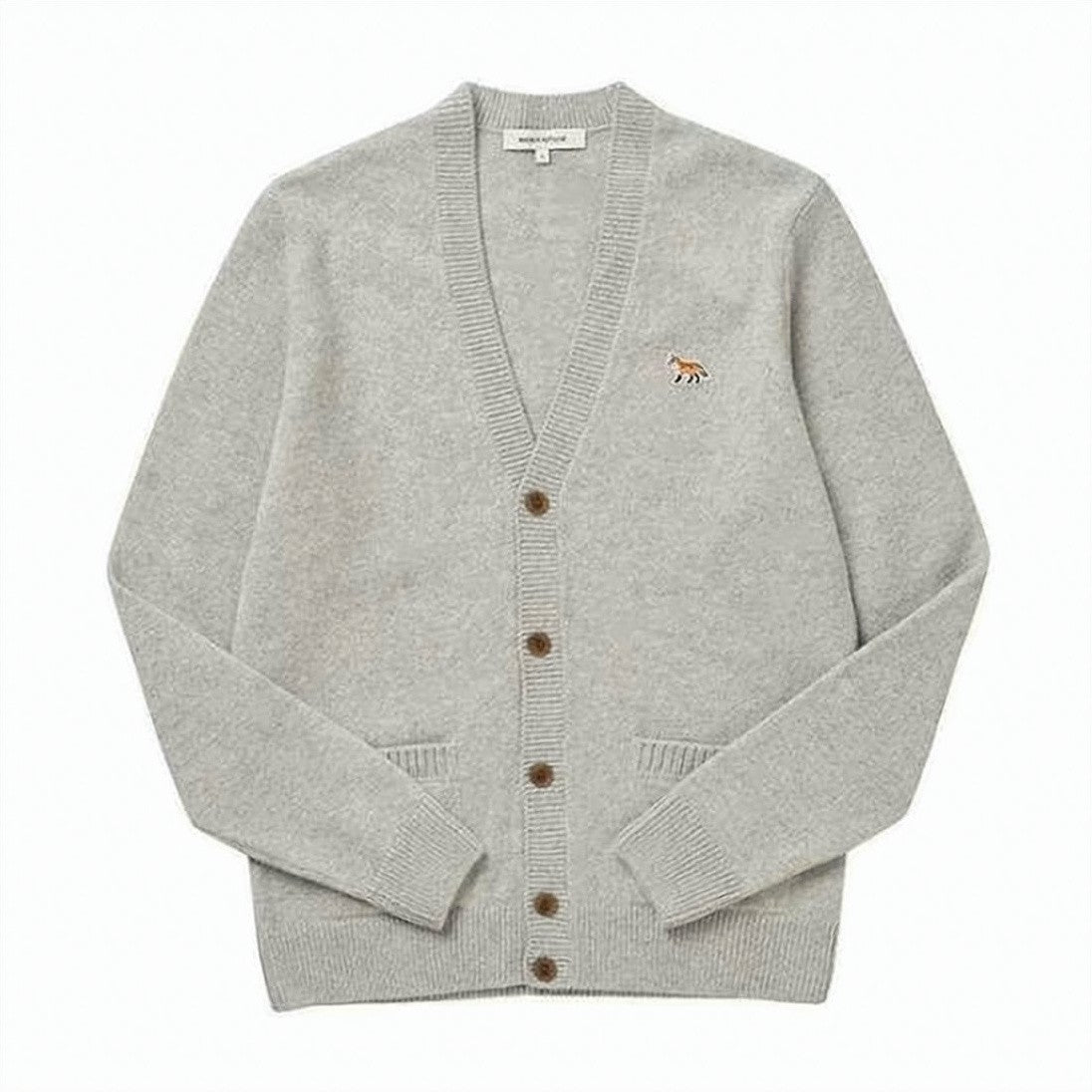 Maison Kitsuné V-Neck Wool Cardigan With Embroidered Fox Logo