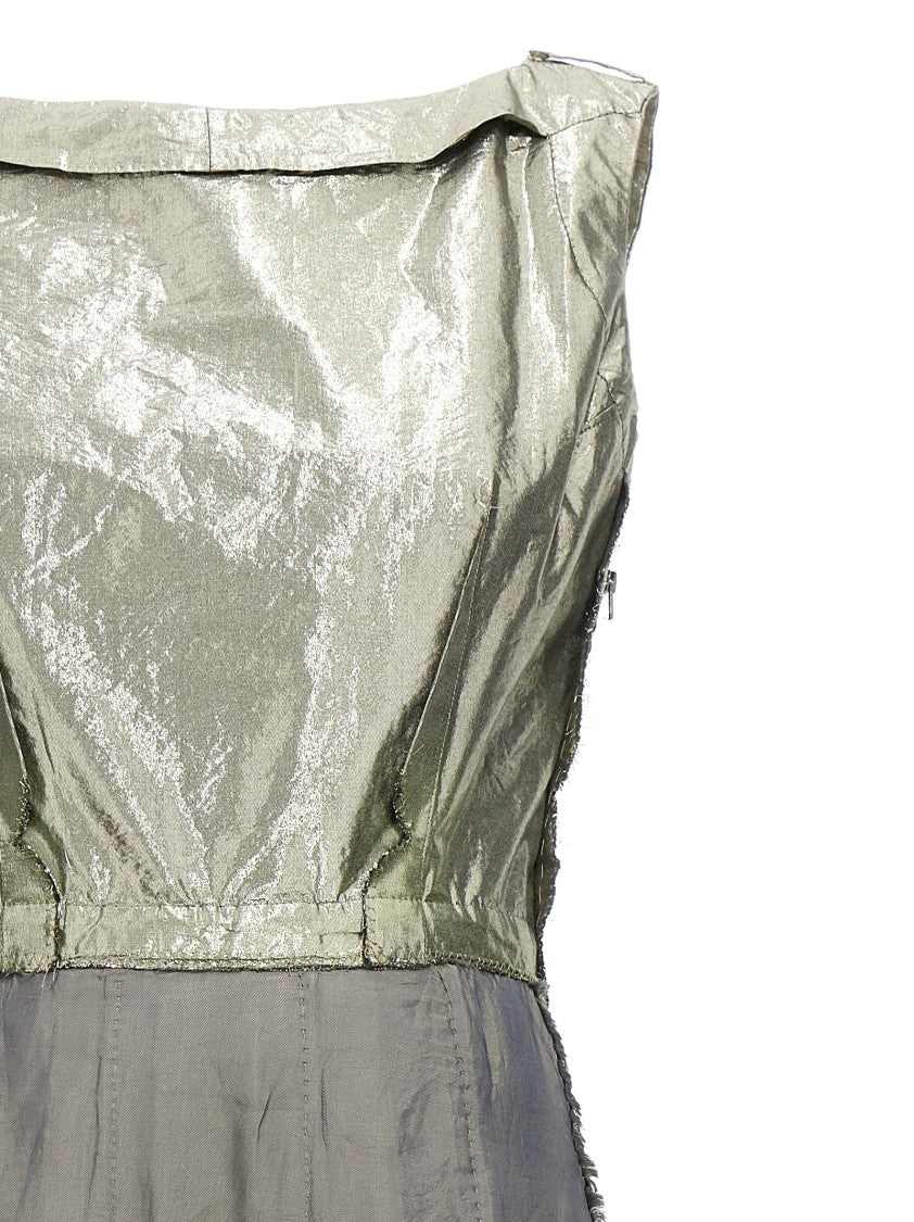 Maison Margiela Laminated Cotton Blend Dress With Frayed Details