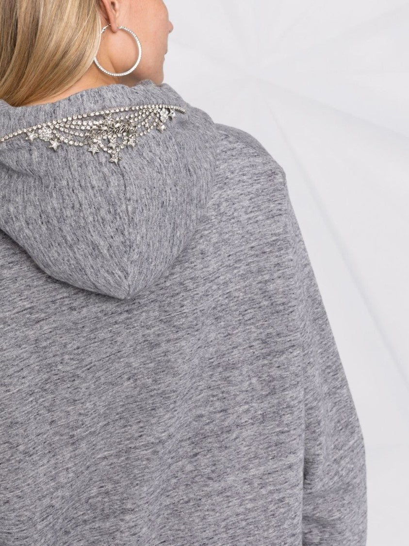 Dsquared2 Heather Grey Truck-Print Hoodie With Rhinestone Detail