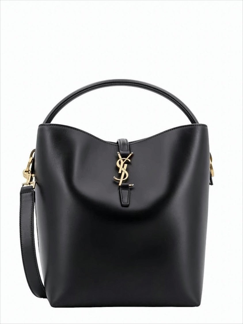 Saint Laurent Structured Black Leather Shoulder Bag