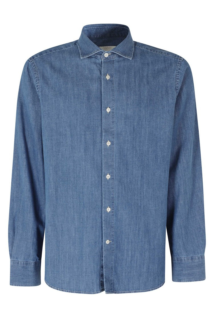 Seventy Light Blue French Collar Button-Down Cotton Denim Shirt