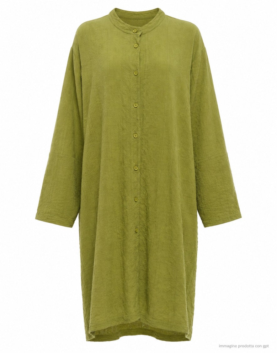Transit Olive Long Button-Front Dress With Fluid Silhouette