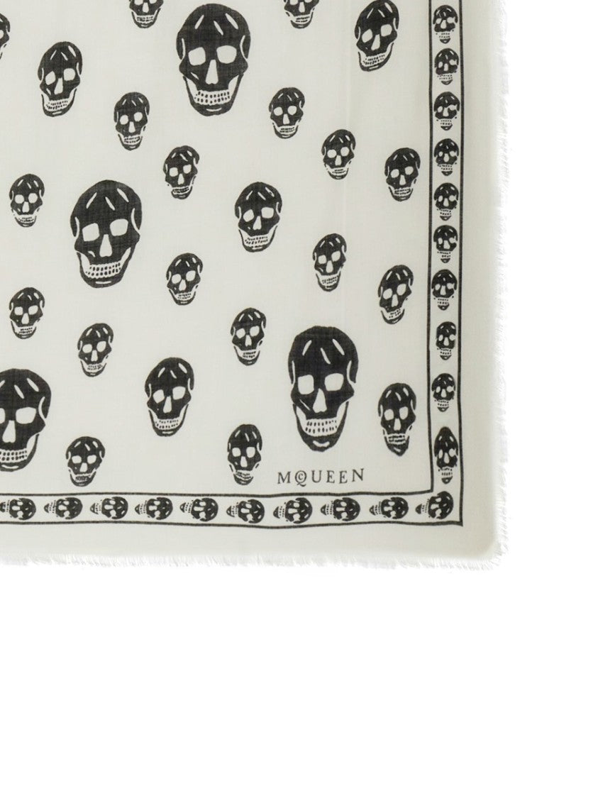 Alexander Mcqueen White Skull Silk Scarf