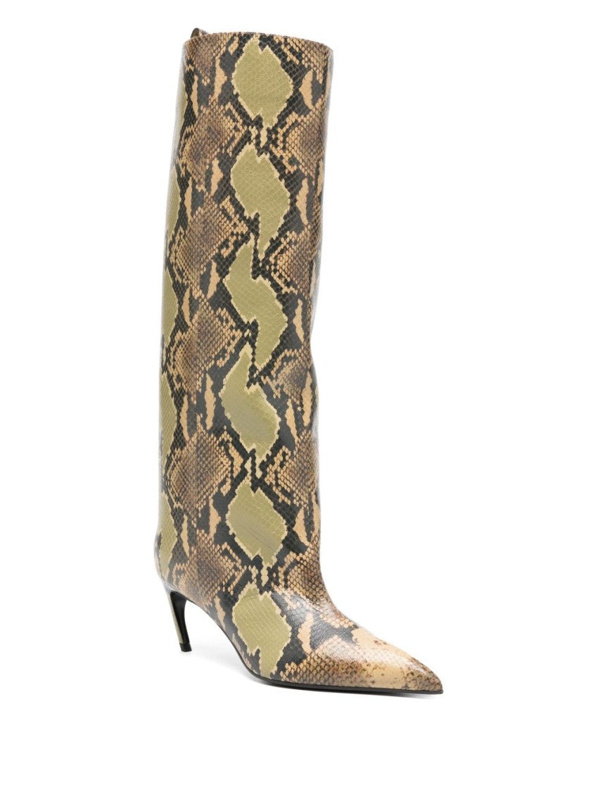 The Attico Python-Print Black Calf Leather Ankle Boots