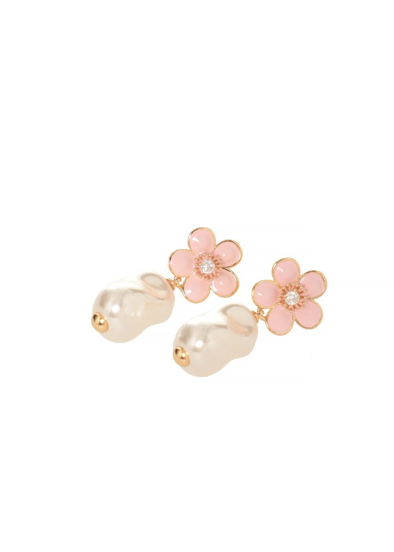 Self-Portrait Floral Design Pearl Earrings With Zircon Accents