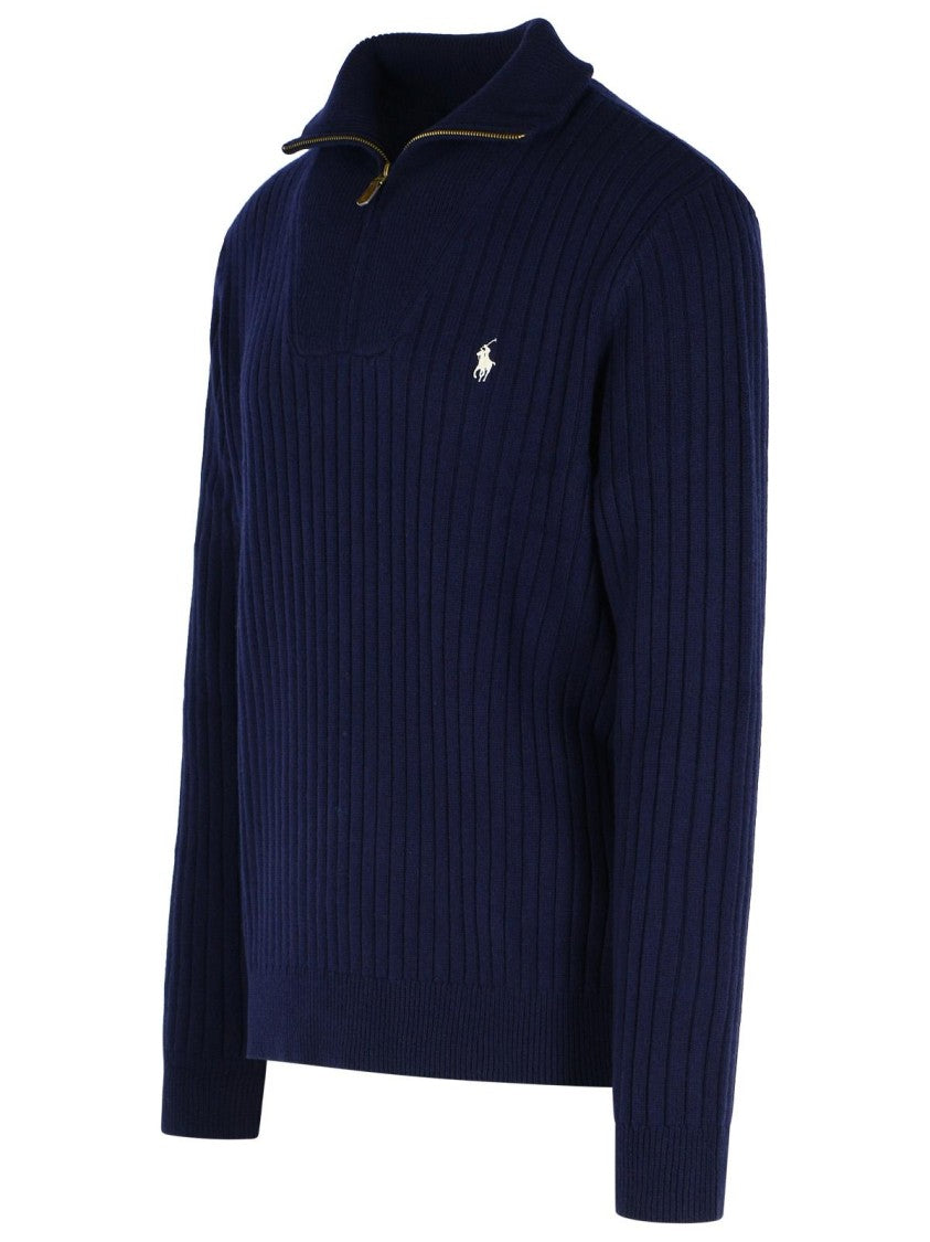 Polo Ralph Lauren Navy Wool And Cotton Sweater