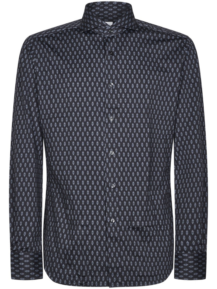 Xacus Long-Sleeve Button-Up Shirt With Geometric Pattern And Classic Collar