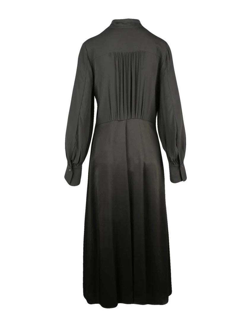Beatrice.B Puffed Sleeve Long Satin Dress With Bow Detail