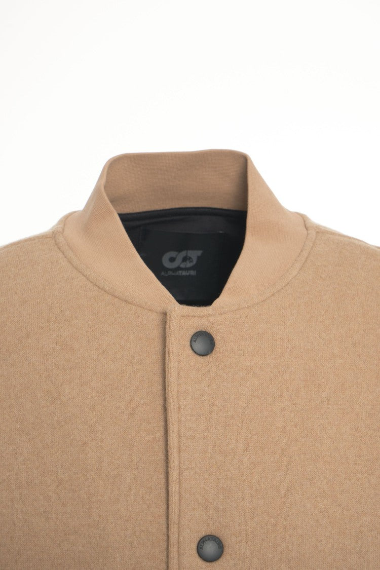 Alpha Tauri Beige Wool-Blend Bomber Jacket With Boxy Fit And Discreet Logo
