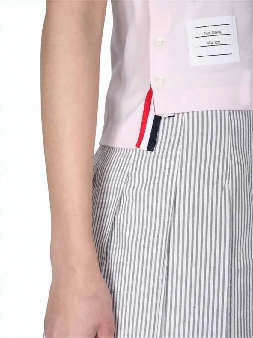 Thom Browne Light Pink Short-Sleeved T-Shirt With Trim And Striped Accents