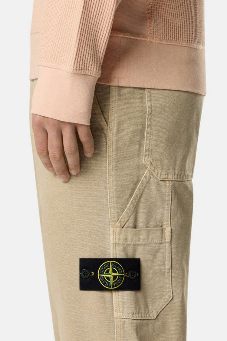 Stone Island Beige Side Badge Straight-Leg Cotton Pants
