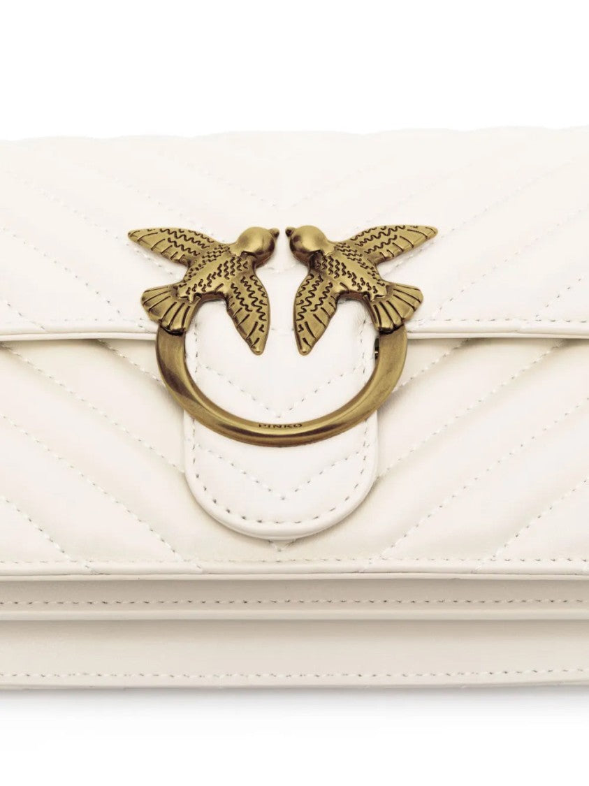 Pinko Quilted Sheepskin Mini Crossbody Bag With Bird Clasp