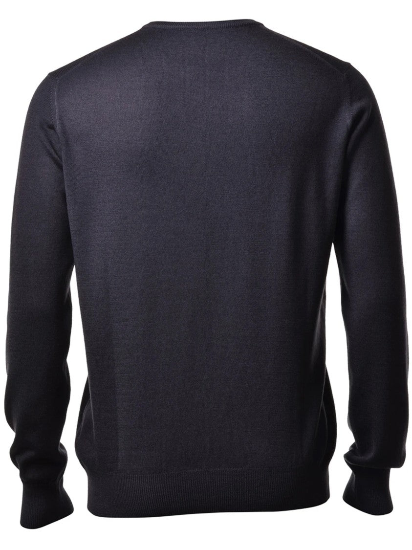 Gran Sasso Classic Black Crew Neck Sweater With Ribbed Details