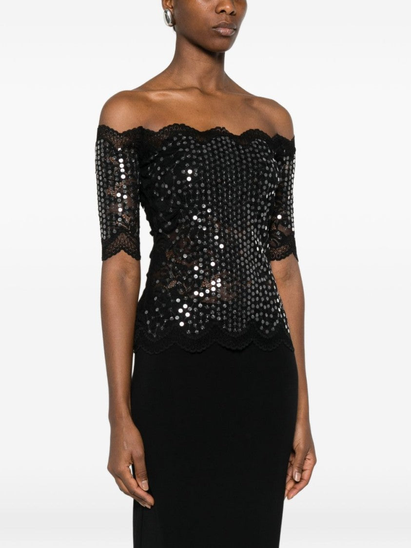 Rabanne Off-Shoulder Embroidered Lace Top