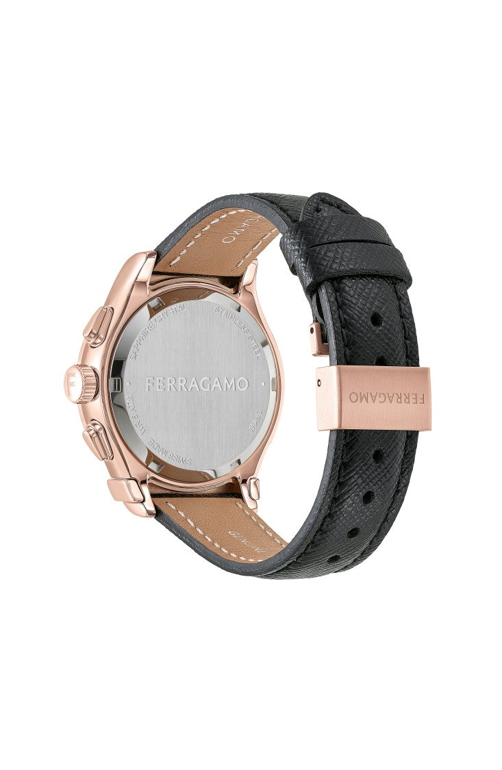 Ferragamo 1927 Chrono Leather Watch With Black Mother Of Pearl Dial