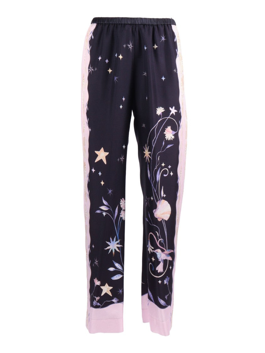 Forte Forte Celestial-Inspired Silk Twill Pants With Elastic Waistband