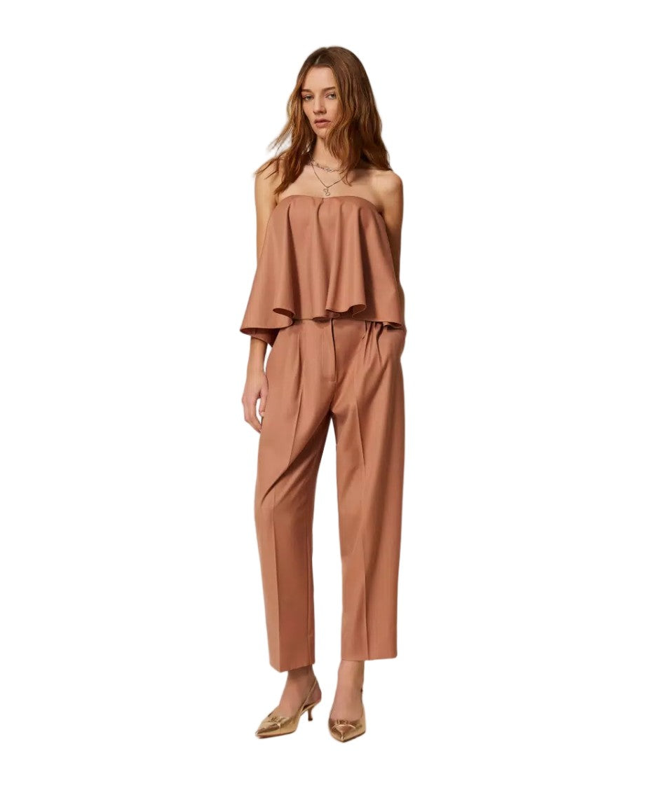 Twin-Set Wool-Blend Front-Pleat Cropped Pants