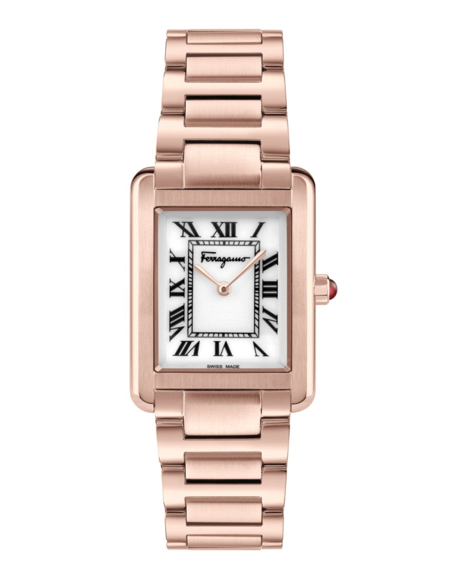 Ferragamo Rose Gold Stainless Steel Rectangular Portrait Watch