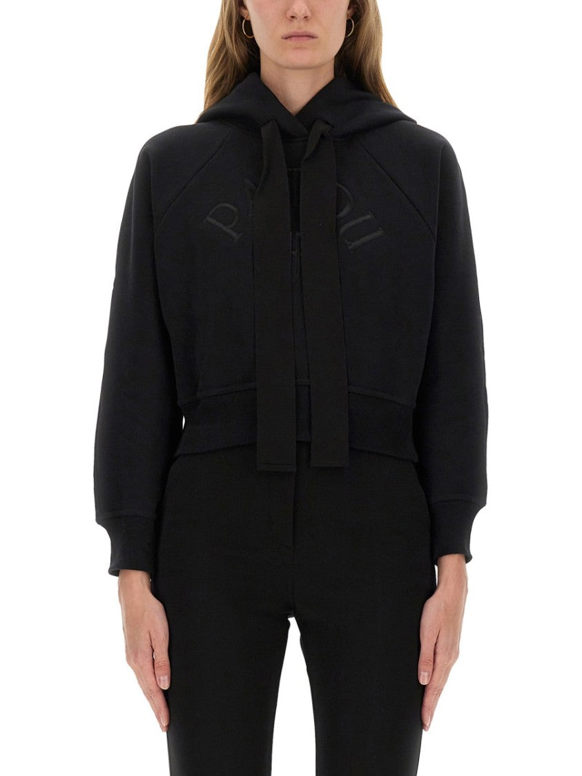 Patou Cropped Black Hoodie With Embossed Logo