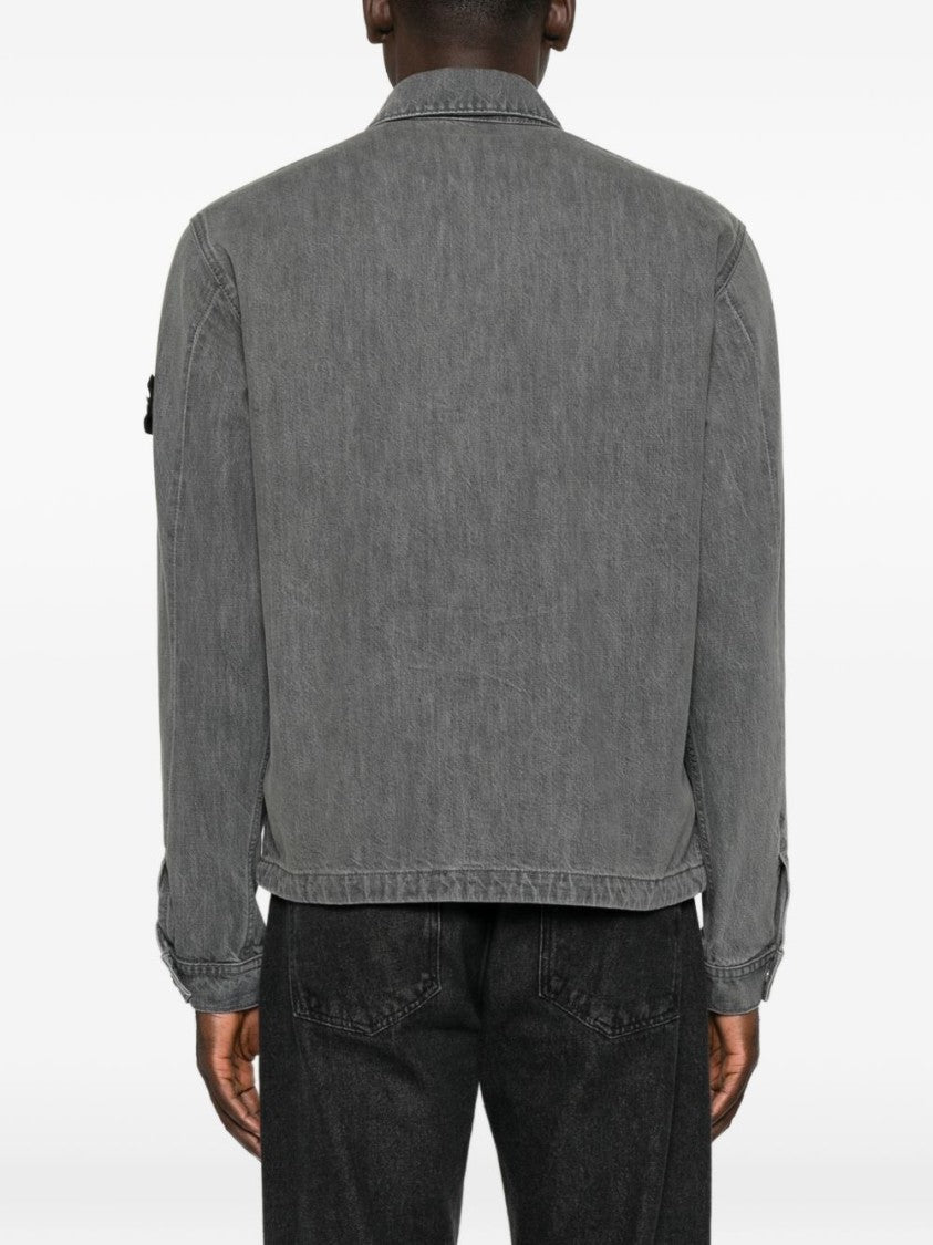 Stone Island Grey Boxy Collar Patch Cotton Jacket