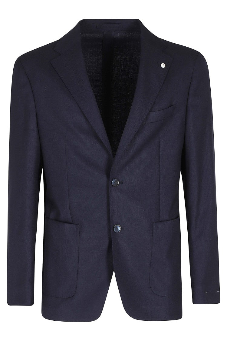 L.B.M. Blue Opsak Single-Breasted Opsak-Motif Wool Blazer