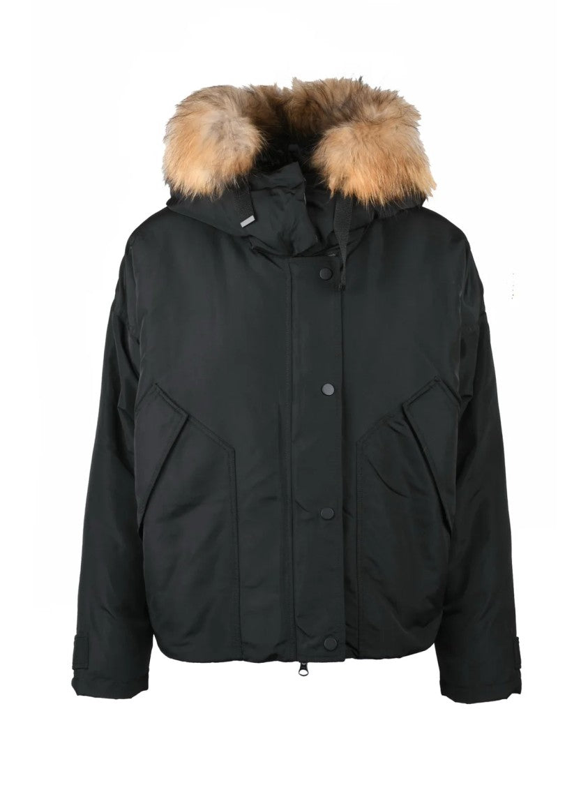 Bomboogie Iconic Black Bomber Coat With Removable Fur Trim