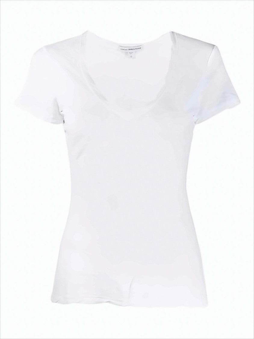 James Perse Fitted Short-Sleeve T-Shirt With V-Neckline And Scalloped Edges