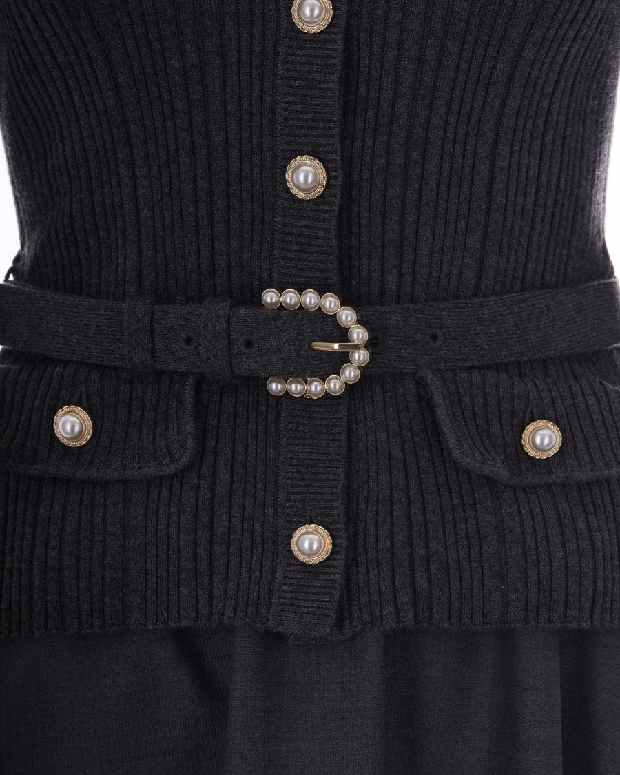 Self-Portrait Grey Ribbed Knit Midi Dress