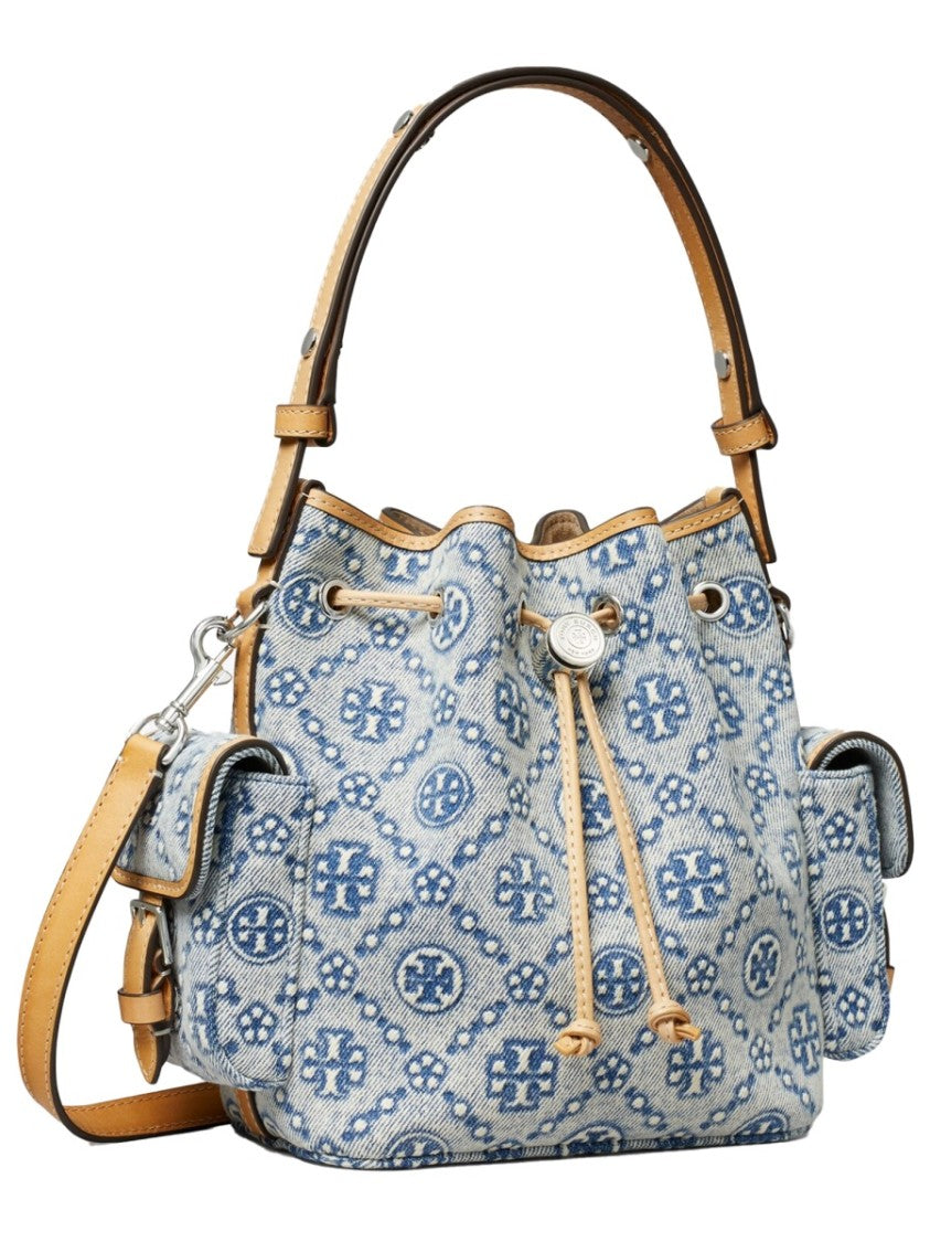 Tory Burch T-Monogram Cotton-Blend Bucket Bag