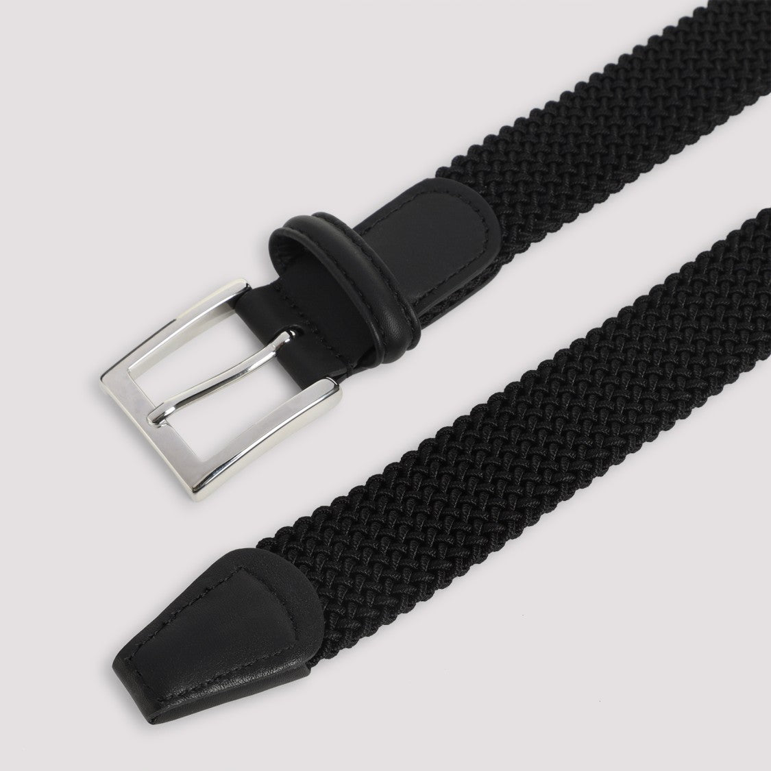 Kiton Woven Elastic Strap Belt With Leather Accents